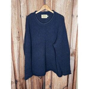 Aran Sweater Market Mens Blue Knit Long Sleeve Pullover Sweatshirt Size 2XL